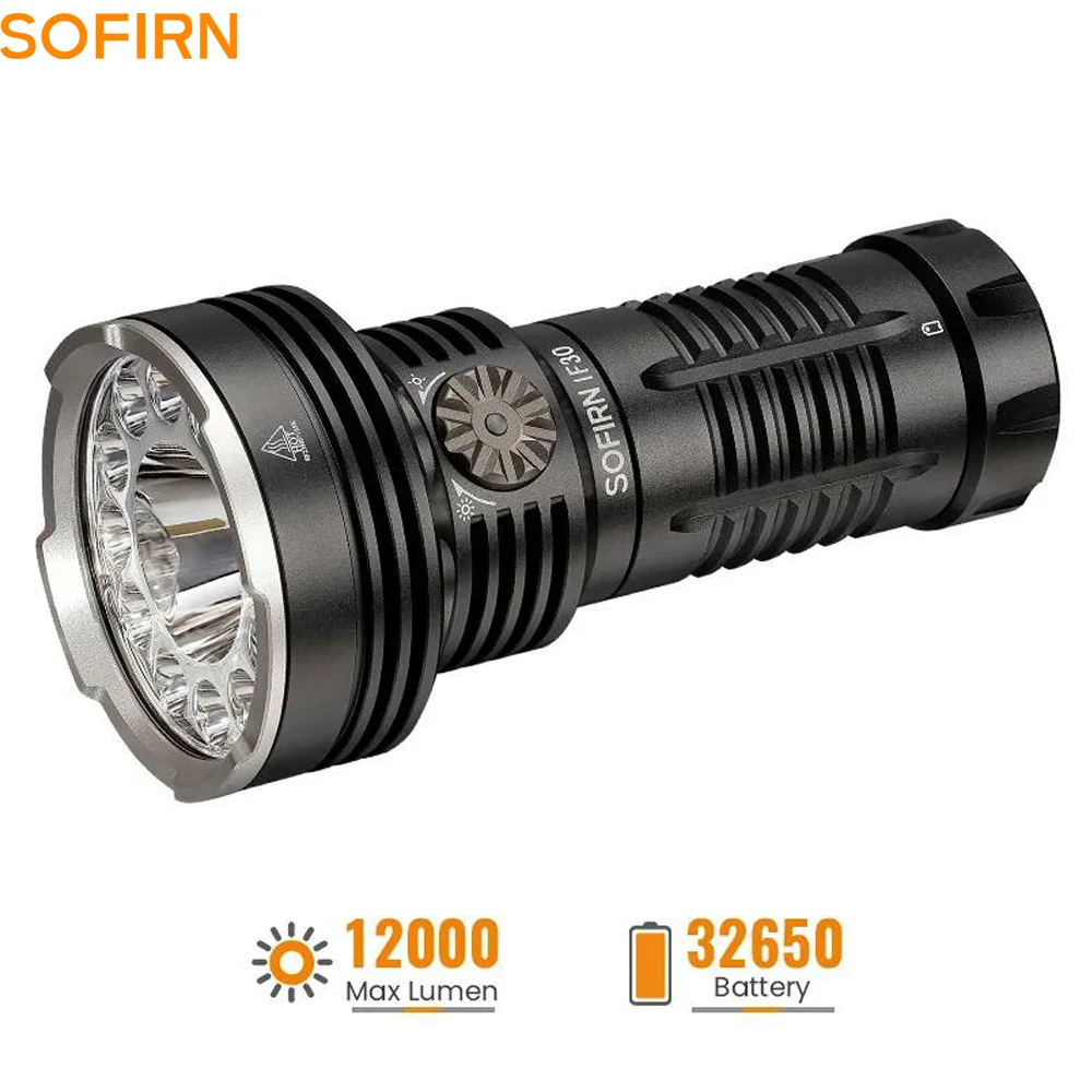 SOFIRN IF30 강력한 USB C 충전식 EDC 손전등 IPX8 방수 32650 12000lm SFT40 램프 휴대용 토치