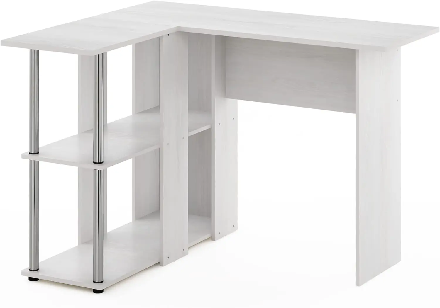 

Furinno Abbott L-Shape Desk with Bookshelf, White Oak/Chrome