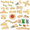 Wooden Tracks Railway Orbital Conversion Track Beech Wooden Train Track Rail Parts Fit Biro Educational Toys For Kids 1