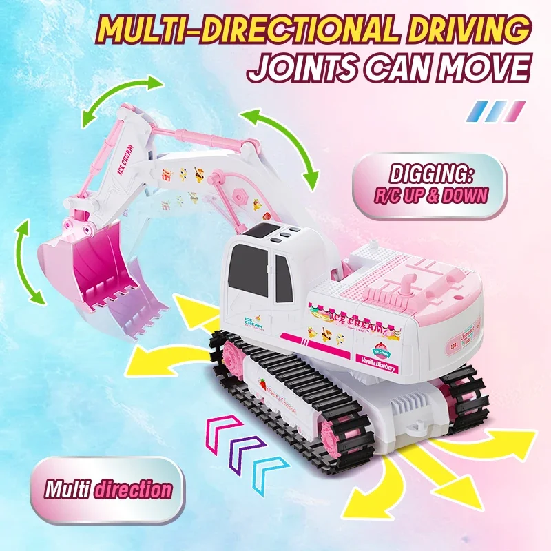 1/24 2.4G RC Stickers Truck Crawler Truck 6CH Remote Control Alloy Excavator Model Light Music Flexible Arm Kids Toys Girl Gifts 5