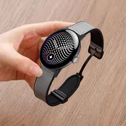 Magnetic Leather - Silicone Wristband Accessory, 45mm/41mm for Pixel Watch 41mm (Gray)