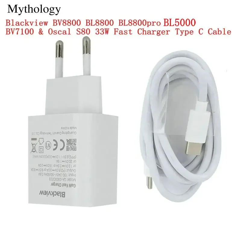 

Original For Blackview BV8800 BL8800 BL8800pro BV7100 Oscal S80 BL5000 EU Plug 33W Travel Fast Charger Connector Type C Cable