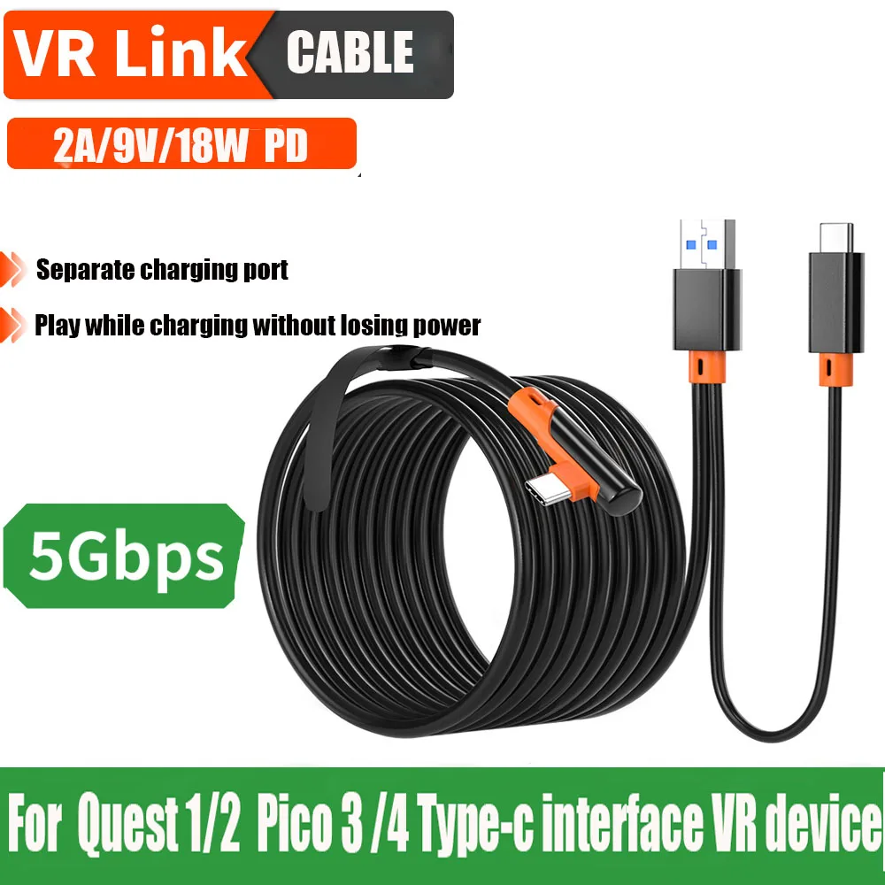 Cabo de Carregamento de Transferência de Dados de 5gbps Usb3.0 para Tipo-c para Psvr2 Oculus Quest Cabo de Ligação vr Headconjunto para Pico Acessórios