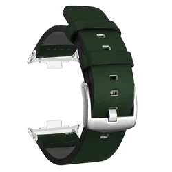 Elegant Leather Sport Bracelet Replacement - Mi band 9 pro (Green Silver)
