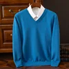 In autumn and winter, the new 2024 men's V-neck 100% pure wool plus size loose casual sweater thickened Hugh knitted sweater top 5
