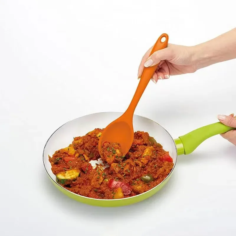 Thermostability Silicone Long-Handled Soup Spoon Tableware Solid Color Child Kitchen Silicone Flatware Utensils Accessories silicone spoon,soup spoon