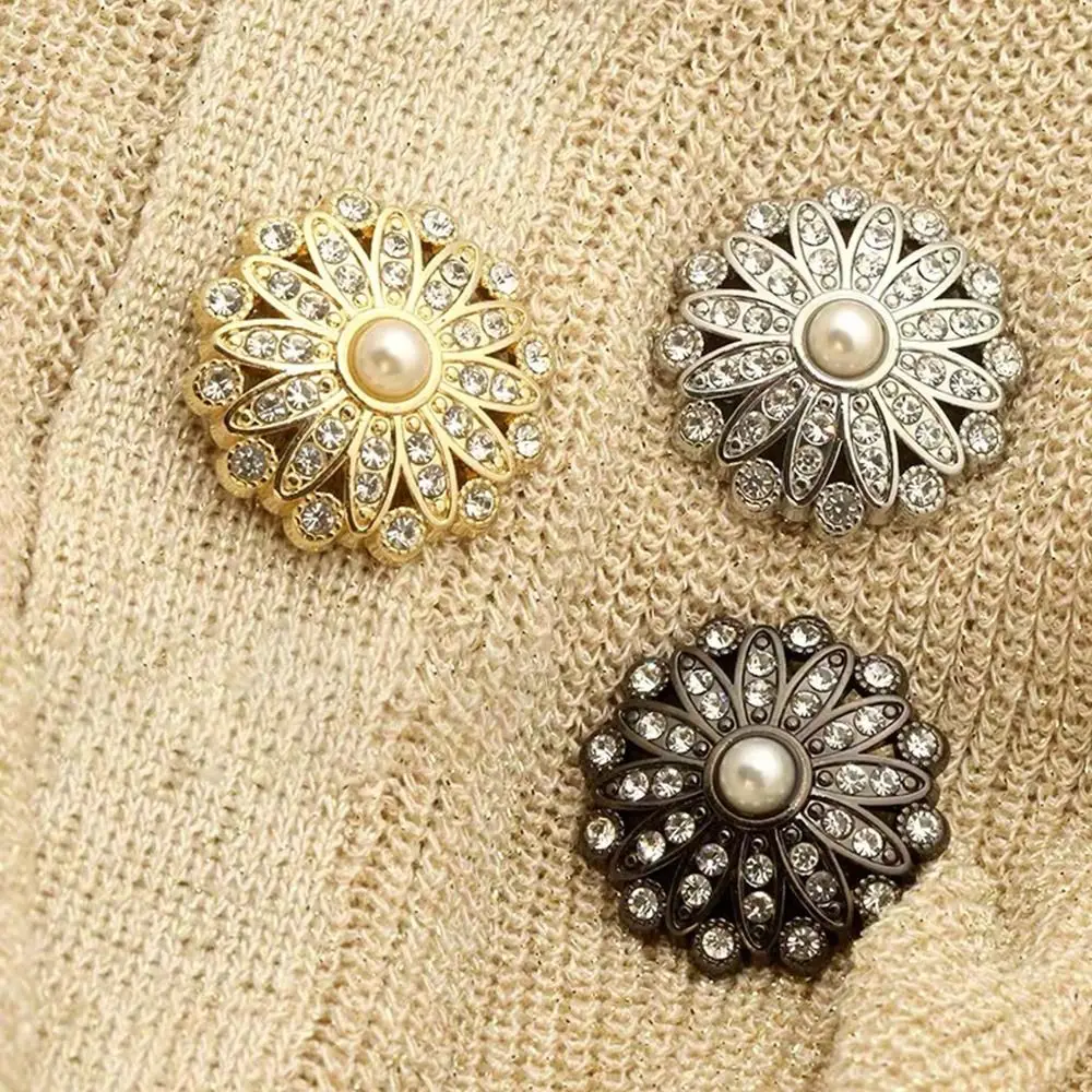 10Pcs Retro Metal Pearl Diamond Clothing Buttons DIY Clothing Sewing Button Needlework Handmade Accessories