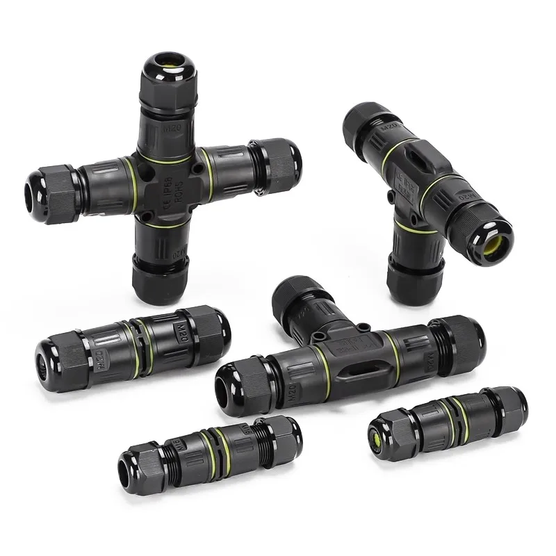 IP68 กันน้ํากลางแจ้ง Connector T-type สายไฟและสาย Quick Coupling 2/3/4/5 Core โคมไฟถนนกลางแจ้งกันฝน Terminal Block 1