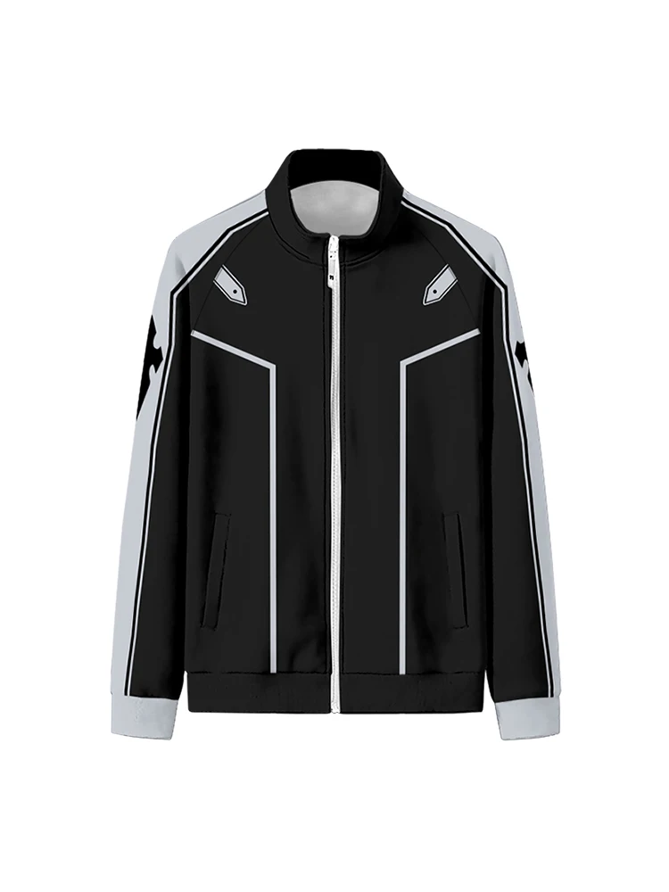 Anime SAO Sword Art Online Kirigaya Kazuto Kirito Cosplay Zipper Jacket Harajuku Cardigan Stand Collar Baseball Jacket 3