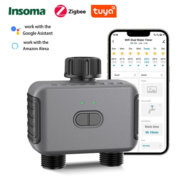 2025 Insoma Zigbee minuterie d'eau intelligente automatique 1/2 voies système d'arrosage d'irrigation goutte à goutte de jardin outils de programmation d'arrosage IPX5 1