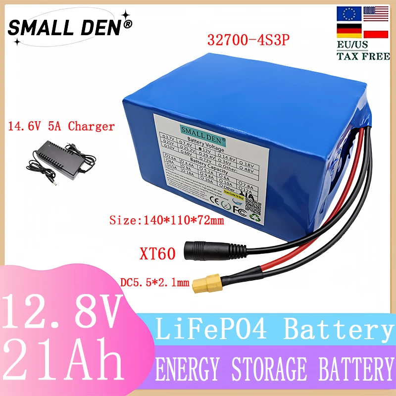 

12,8 V 21Ah 32700 Lifepo4 Batterie Pack 4S3P 40A Gleichen port ladung und entladung Ausgewogene BMS 12V netzteil E-boot + 5A Lad