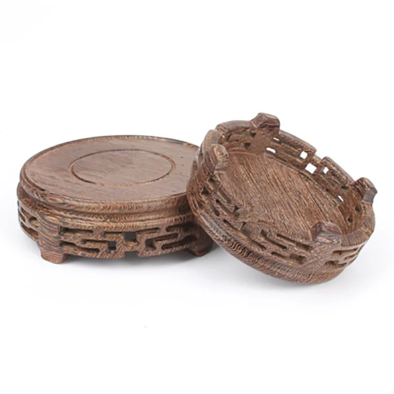 Rosewood Carving Round Purple Clay Pot, Fish Tank Stone, Buddha Vase, Bonsai Base, Black rosewood, Chicken Wing, Wood Pattern