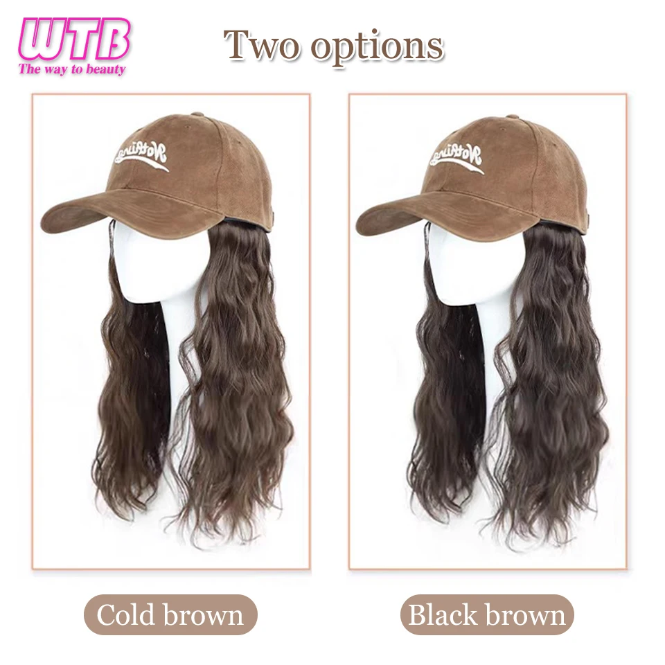 WTB Synthetic baseball hat wig one-piece female fashion long curly hair Cap wig fluffy realistic hat wig