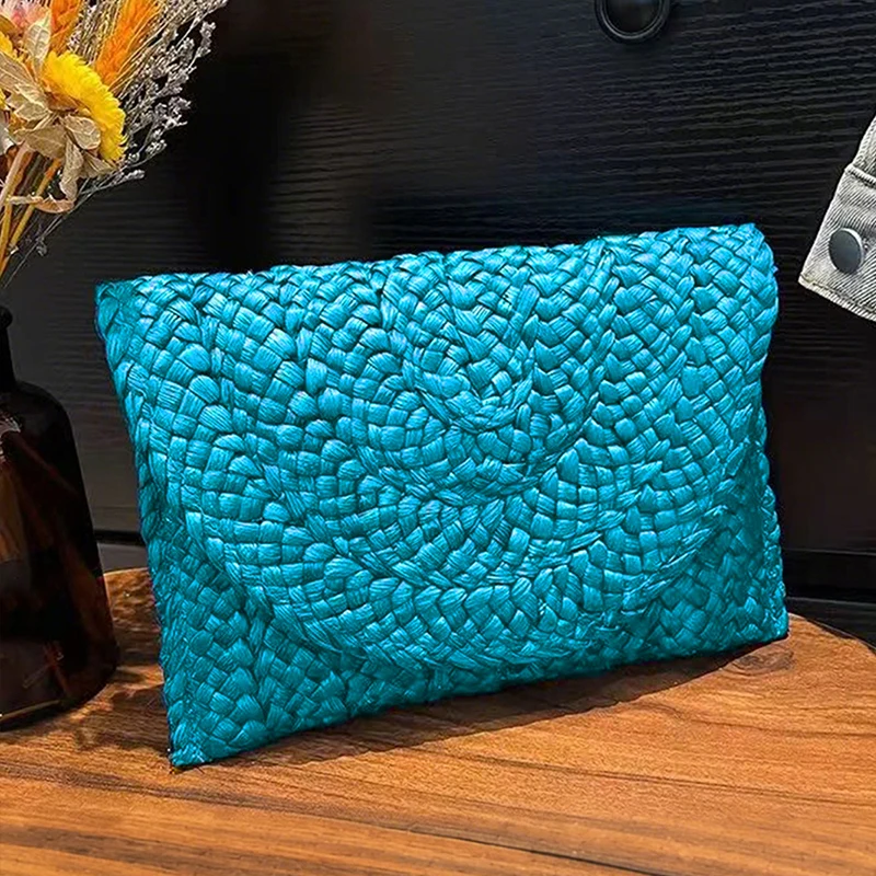 Fashion Beach Purse Women Summer Beach Bag Envelope Woven Clutch Solid Color Large Capacity Storage Bag Corn Husk Straw Hand Bag – Detail 12
