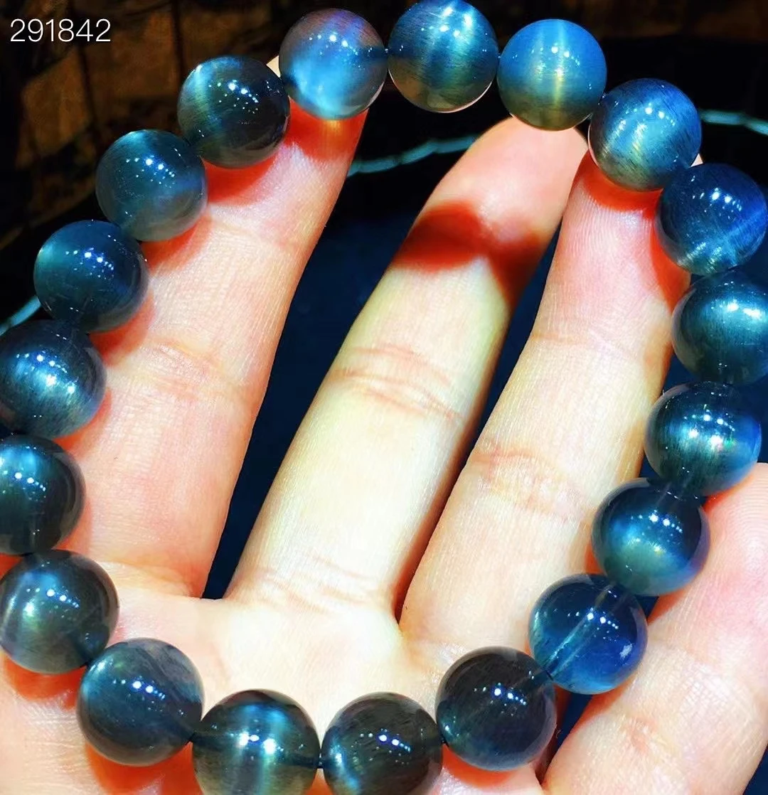 

Natural Black Sunstone Moonstone Bracelet Women Men 10.3mm Black Light Crystal Clear Round Beads AAAAAA