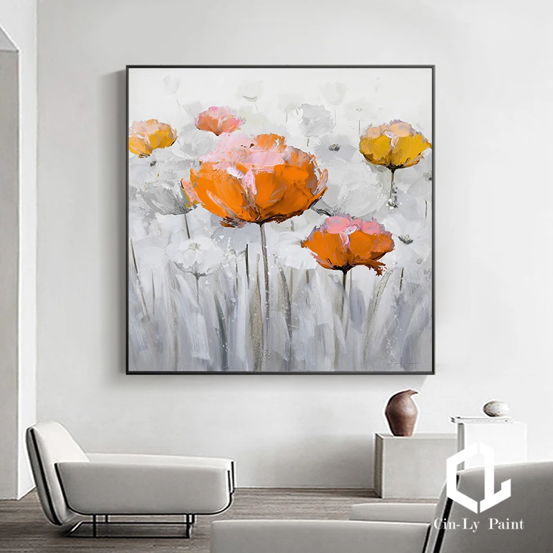 

Hand-painted Flower Abstract Oil Painting Modern Simplicity Wall Art On Canvas Restaurant Mural For Living Room Decor Frameless