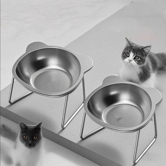 Raised Cat Bowls Tilted Neck Guard Cat Food Bowl 304 Stainless Steel Shatter-resistant Elevated 15° Pet Supplies For Puppy Cat 5