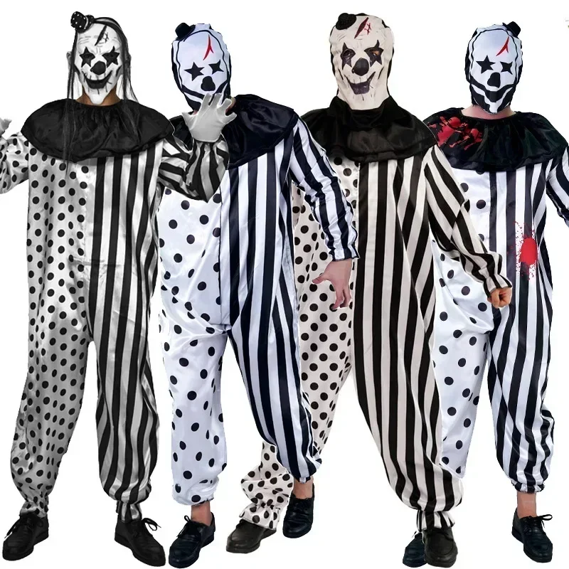 Secret Clown Costume For Men Halloween Bloody Horror Jumpsuit Role Play Fancy Dress Adult Performance Clothes For Kid