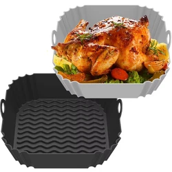 Reusable Silicone Air Fryer Tray - Food - Safe Square Baking and BBQ Pad (Black)
