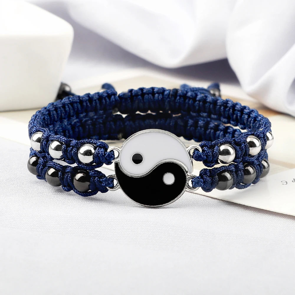 Tai Chi Couple Bracelets Handmade Yin Yang Matching Adjustable Size Luck Rope Braided Bracelet & Bangle Friendship Wrist Jewelry