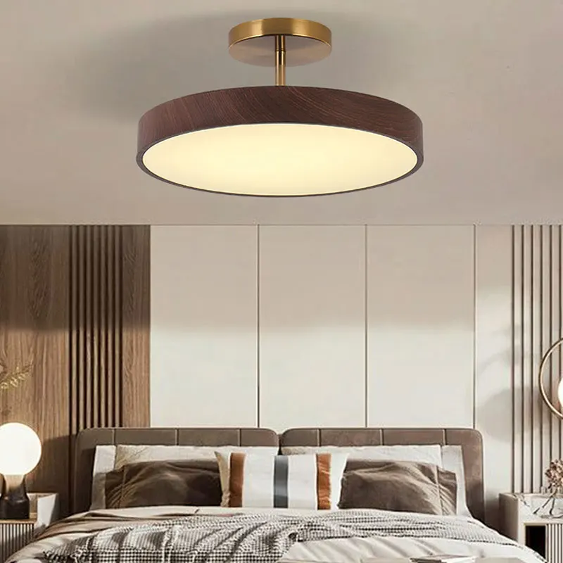Modern Bedroom Ceiling Lamp For Cloakroom Corridor Aisle Round Chandelier Living Room Study Iron Imitation Wood Lighting Fixture