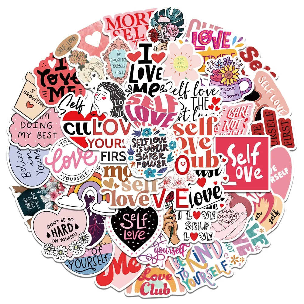 50Pcs Inspirational Self Love Stickers Cute Cartoon Love Yourself