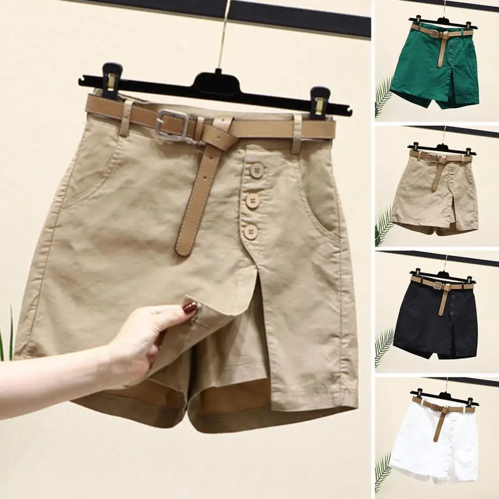 

Women Shorts Skirts High Waist Fake Two Piece Button Decor Side Split Solid Color Shorts Skirts Streetwear faldas para mujeres