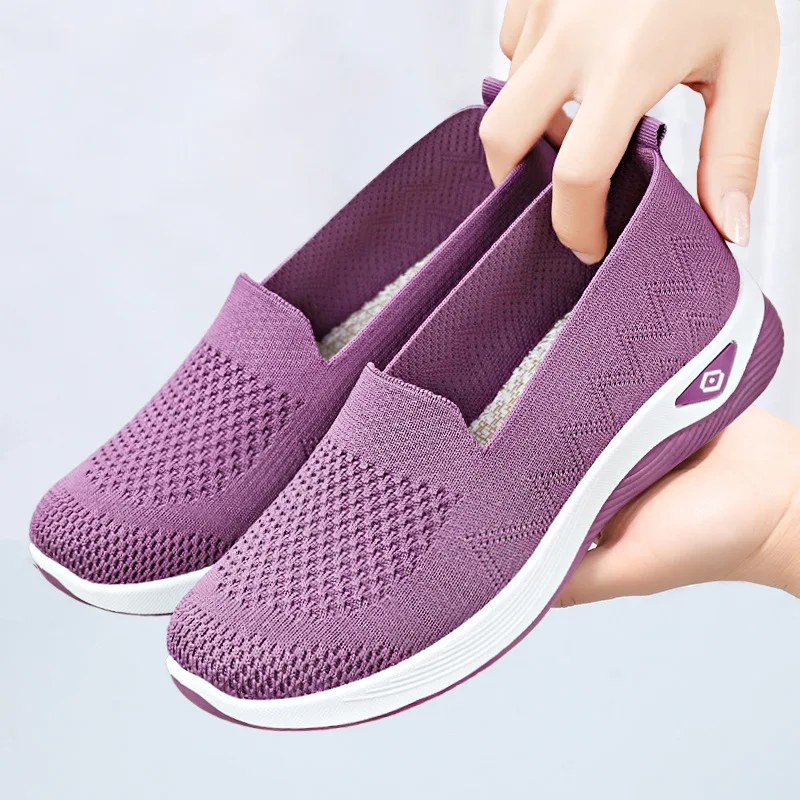 Women's Shoes Solid Color Breathable Sneakers Casual Sneaker Women's Summer Sneakers Low-top Knitted Casual Shoes Mom Shoes 1