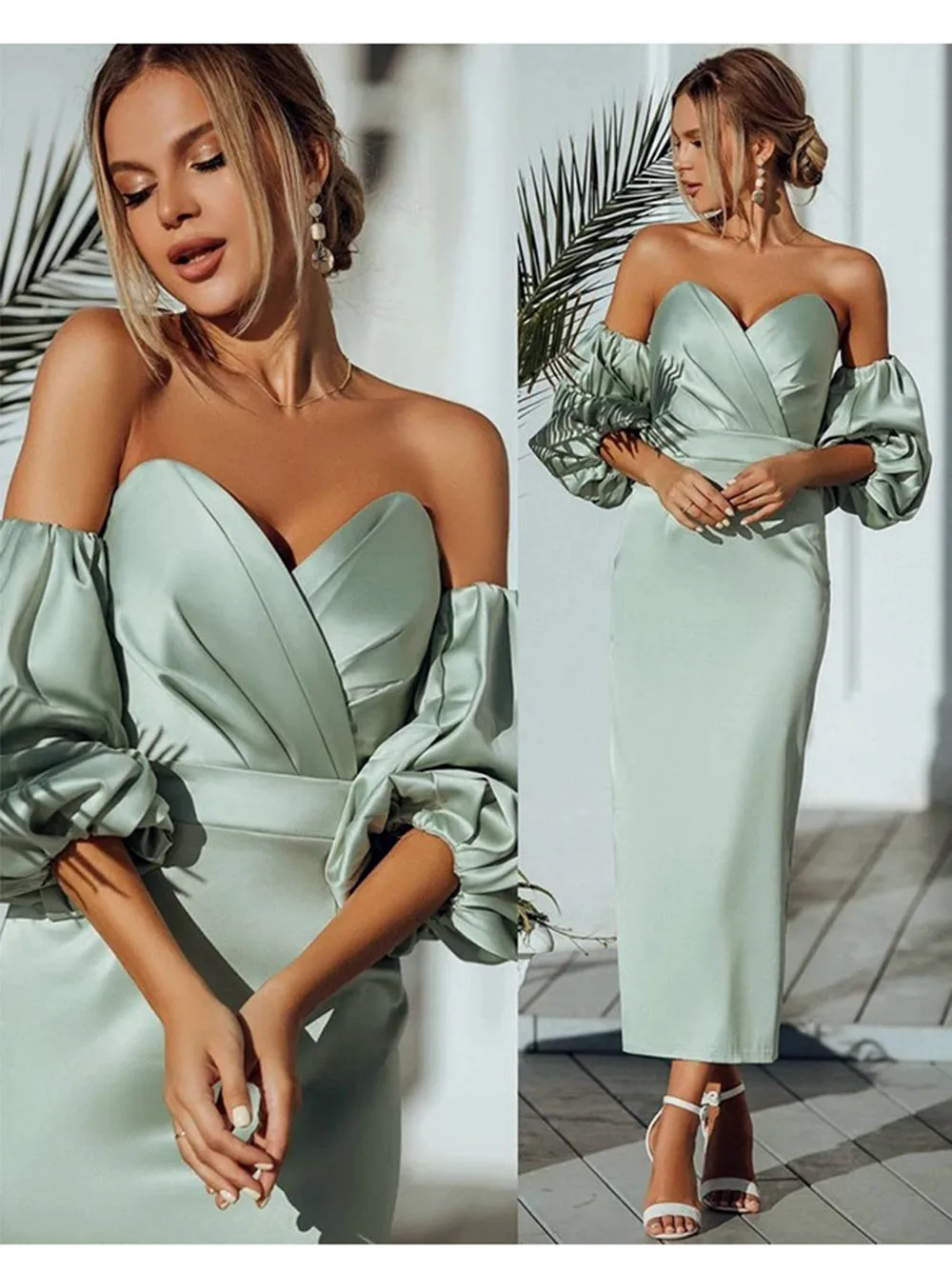 vestido-de-noite-sereia-vintage-mangas-curtas-tea-comprimento-pregas