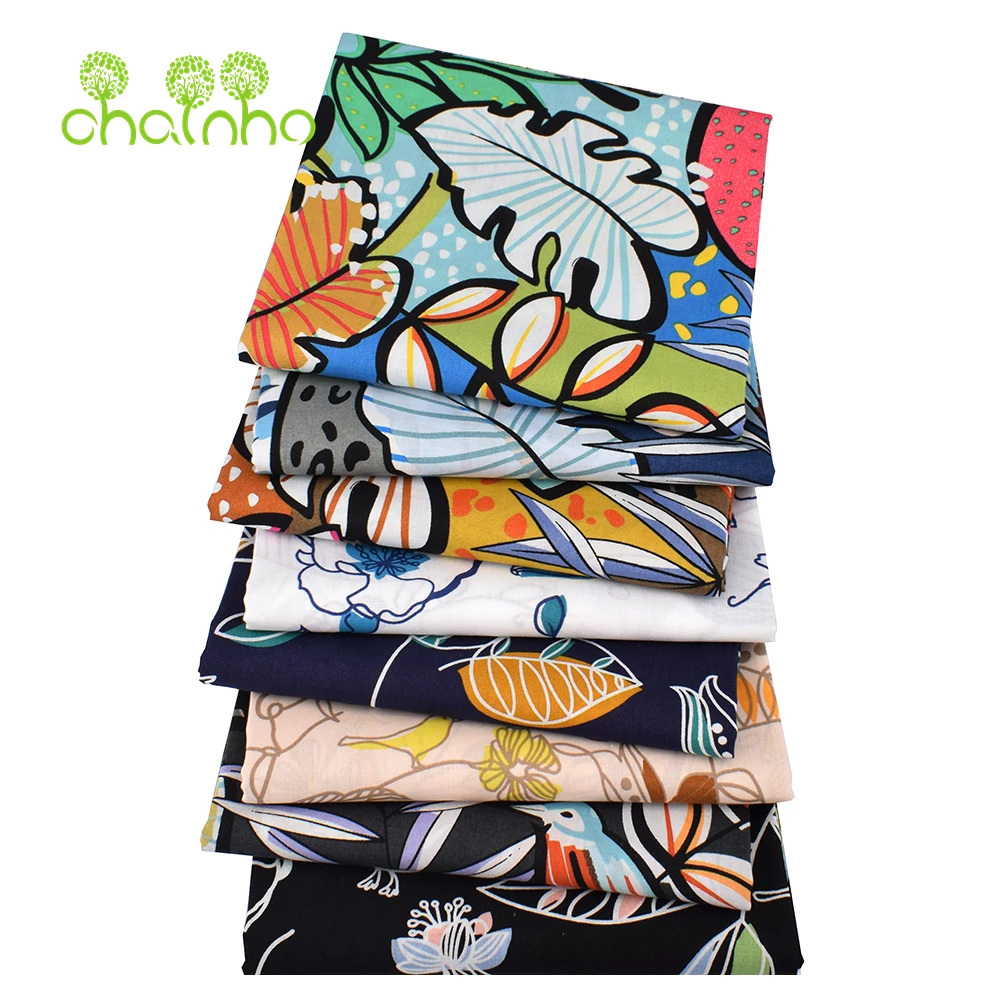 Chainho,Printed Plain Weave Poplin Cotton Fabric,DIY Sewing Quilting Material,Patchwork Cloth,Floral Series,3 Sizes,15PC63