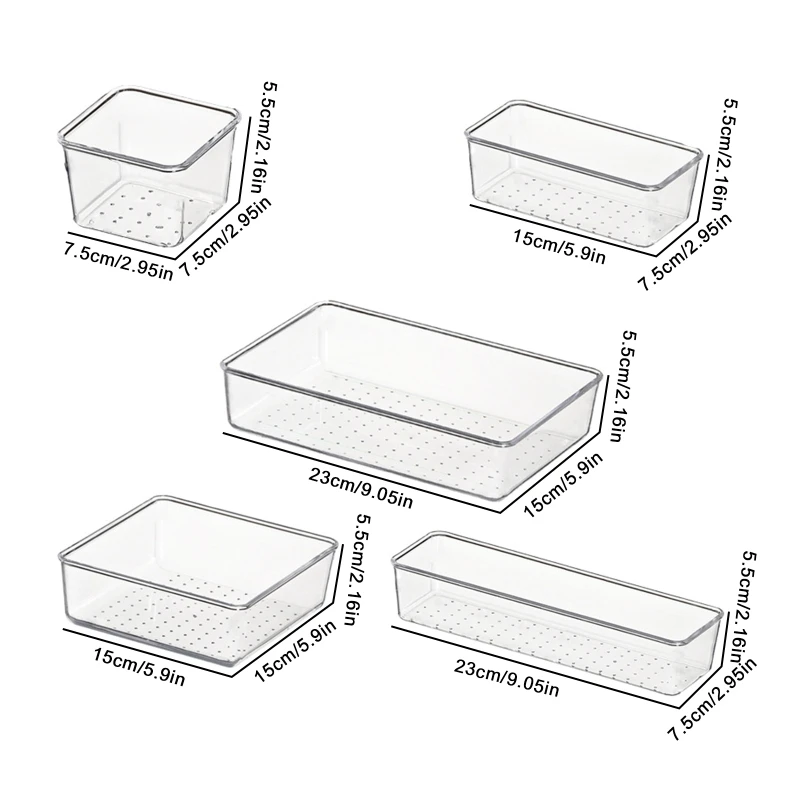 13 PCS Clear Drawer Organizers Set 5 Sizes Plastic Vanity Drawer