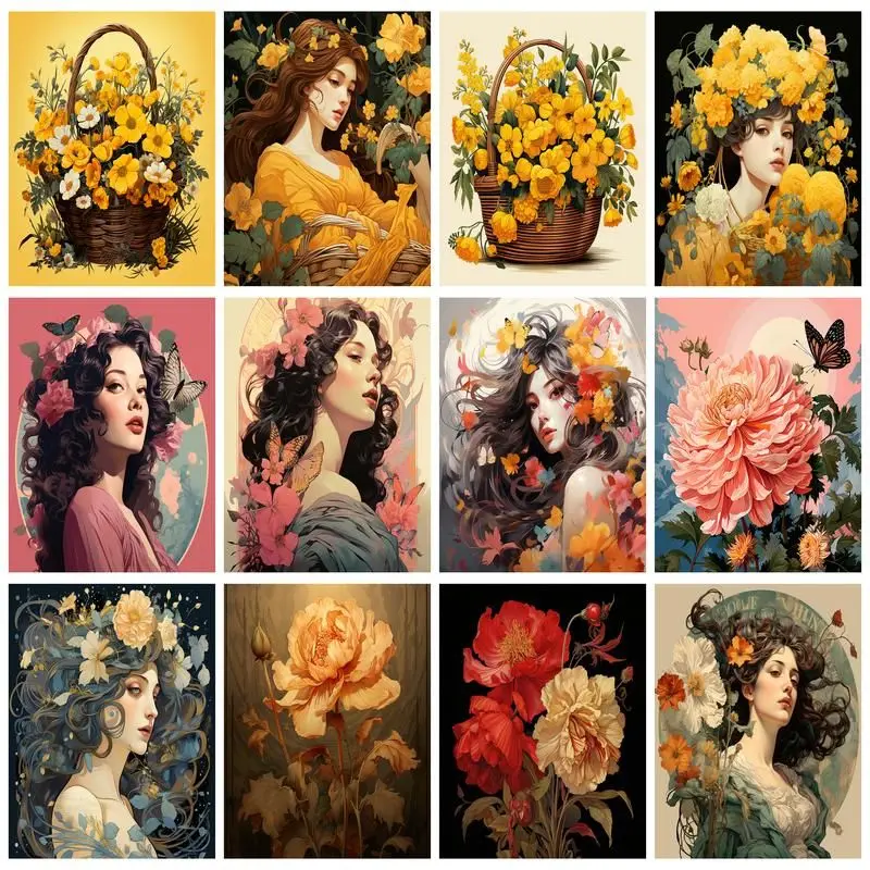 

CHENISTORY Painting By Number Flower Girl For Adults Picture By Numbers Figure Acrylic Paint On Canvas DIY Frame Home Decoration