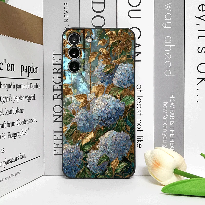 Blue Hydrangea Pattern Frosted Soft Phone Case with Abstract Flower Design