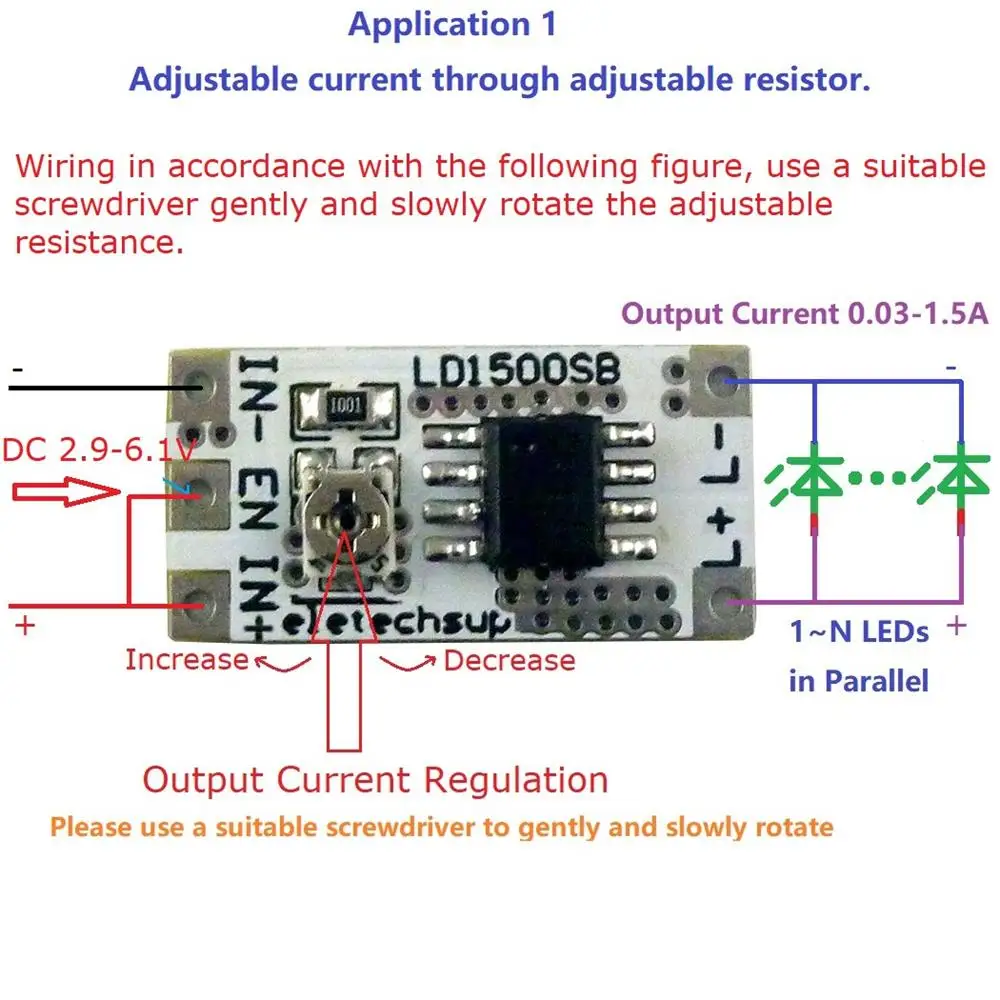 PWM 컨트롤러 DC-DC 정전류 변환 드라이브 보드, LED 드라이버 모듈, DC 3-6V, 28-1500MA, DC 2.9-6.1V, LD1500SB