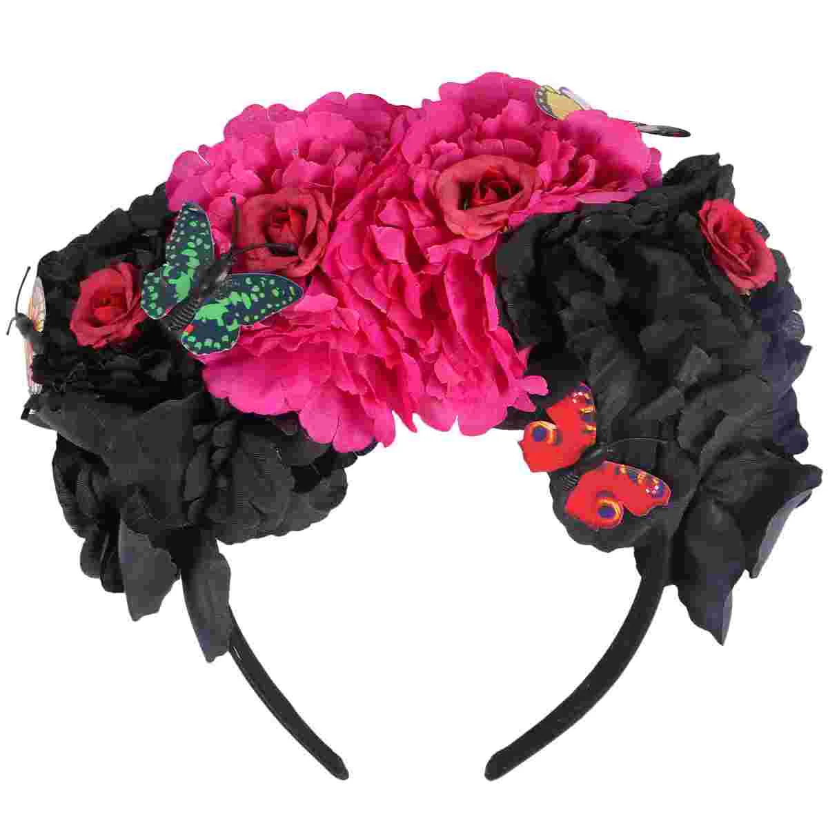 

Flower Headband Rose Headband Floral Headwear Garland Floral Wreath Headpiece Black for Ladies Ornaments