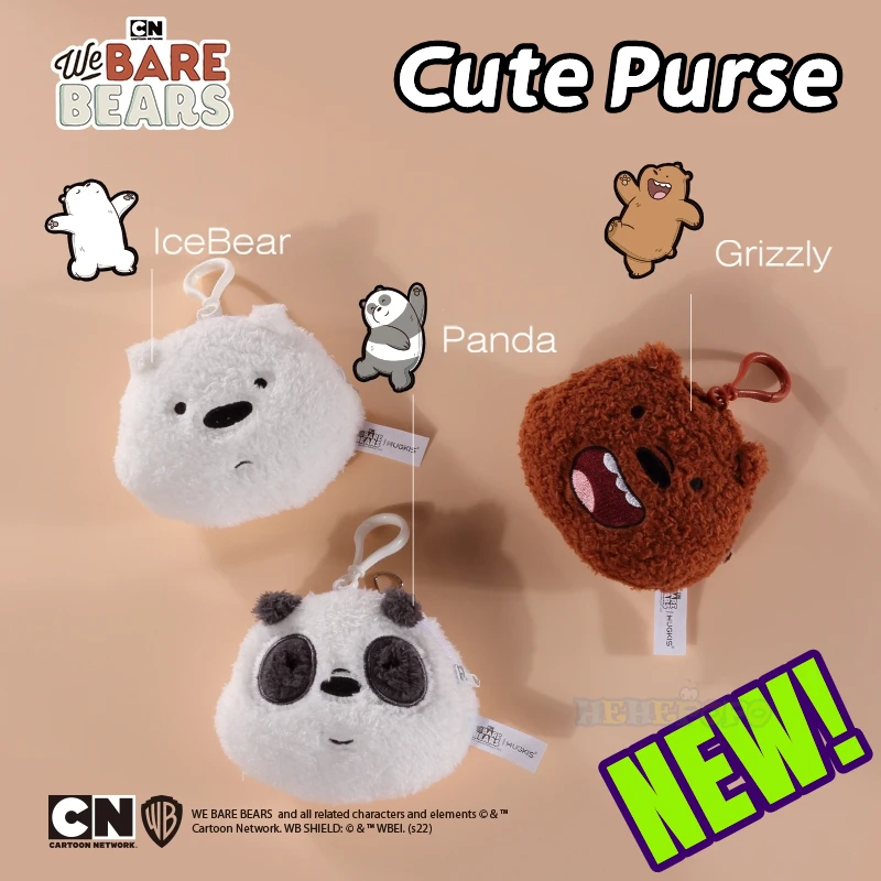 We Bare Bears 애니메이션 봉제 장난감 지갑 펜던트, 귀여운 그리즐리 팬더, 아이스 베어 키체인, 인형 봉제 지갑 열쇠고리