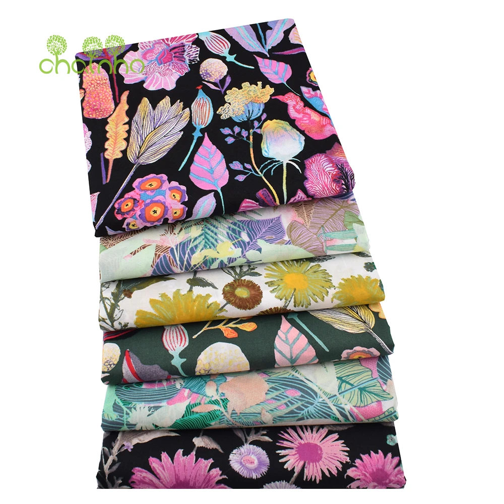 Chainho,Floral Printed Plain Cotton Fabric,50S 90*88,DIY Sewing Quilting Poplin Material For Baby Children's Shirts,Skirts,Dress