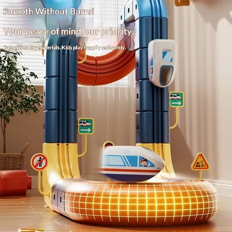 어린이용 전자기 슬라이딩 기차 세트 - DIY 무중력 STEM 교육용 조립 장난감 창의적 놀이 차량 모델