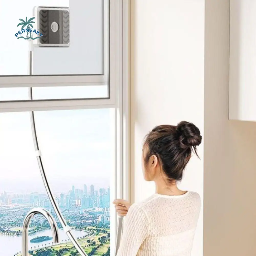 Stainless Steel and PP Windows Cleaning Tool Stretchable Gray High-rise Window Cleaner Arc Rod Flexible Cleaning