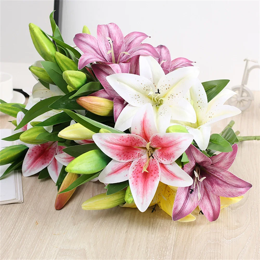 

41cm Simulation Flowers Artificial Wedding Bouquet Single Lily Flowers Two Flowers One Bud Branch Fake Flower Home Garden Decor