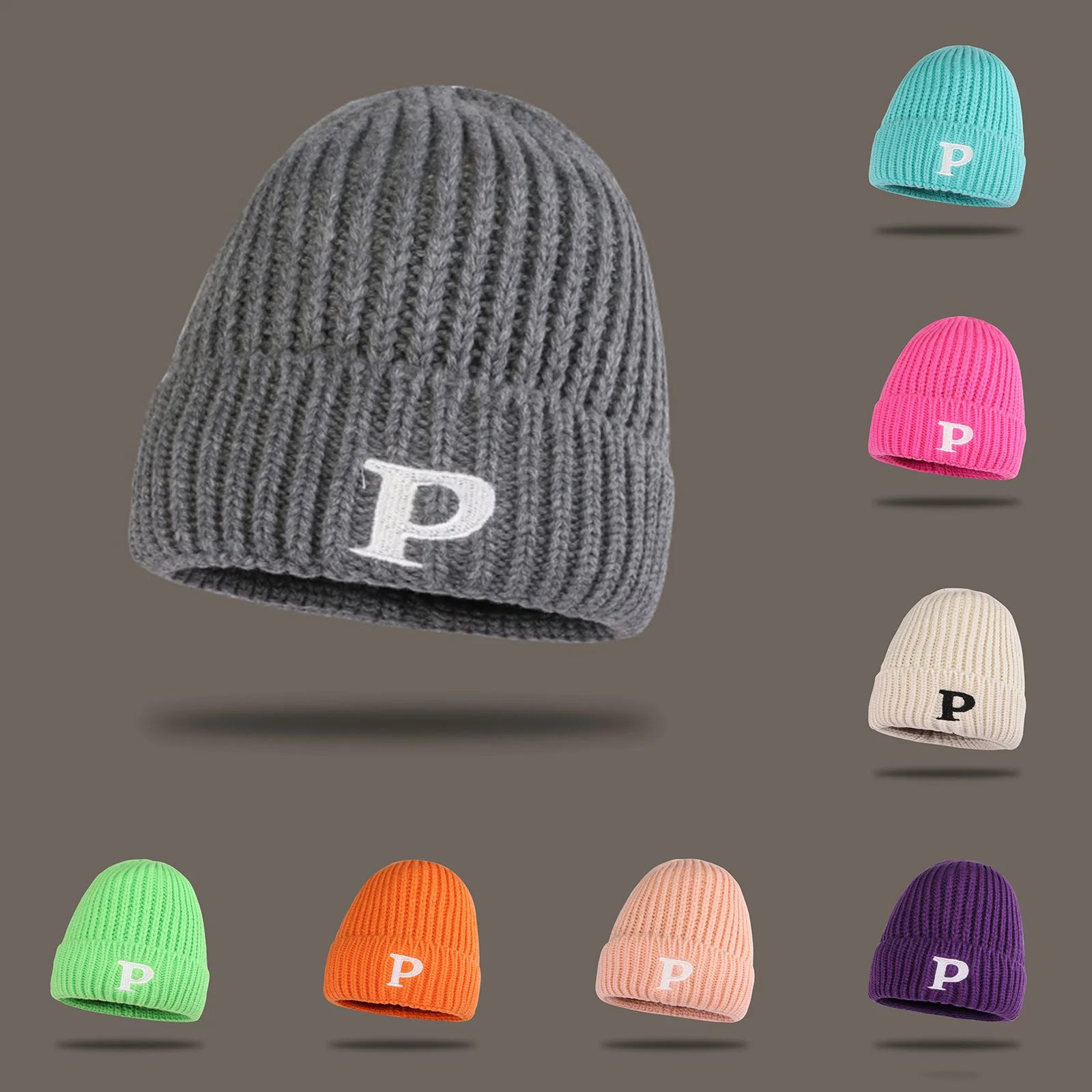 

Womens Autumn And Winter Fashion Letter Knitted Hat Simple Pullover Cap Plaid Hat Men Trapper Hat Goggles