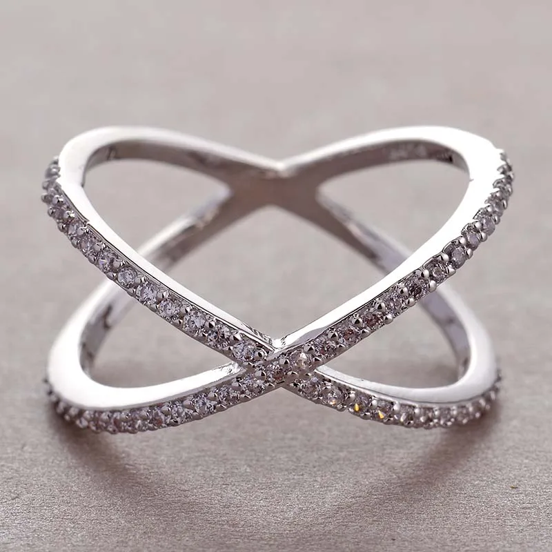 Fashion X Shape Cross Crystal Rings for Women Creative Design Filled Zirconia Infinite Finger Ring Silver Plated Jewelry Gift finger rings,fashion rings,zircon rings,fashion ring,crystal rings,cross rings