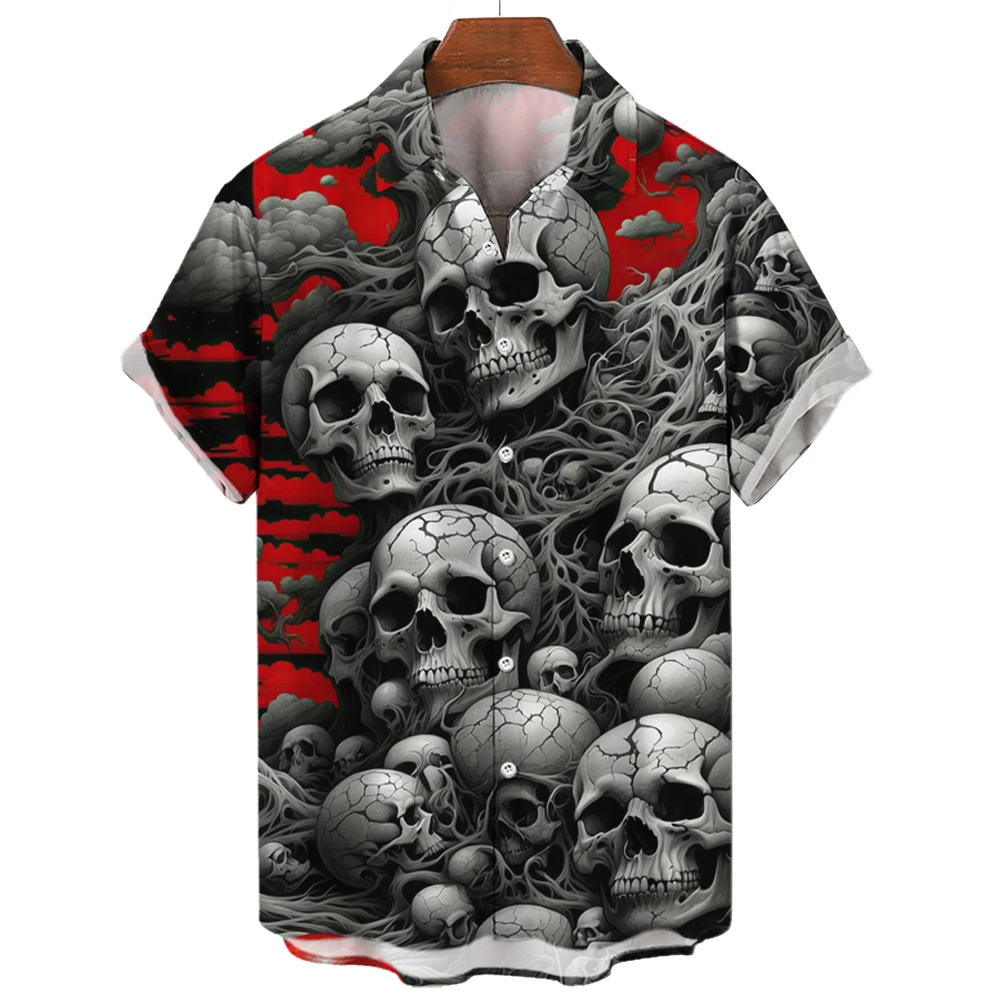 

Men's Hawaiian Shirts 3D Print Skull Graphics Fashion Button Short Sleeve Lapel Streetwear Hawaiian Blouse shirts for men Summer