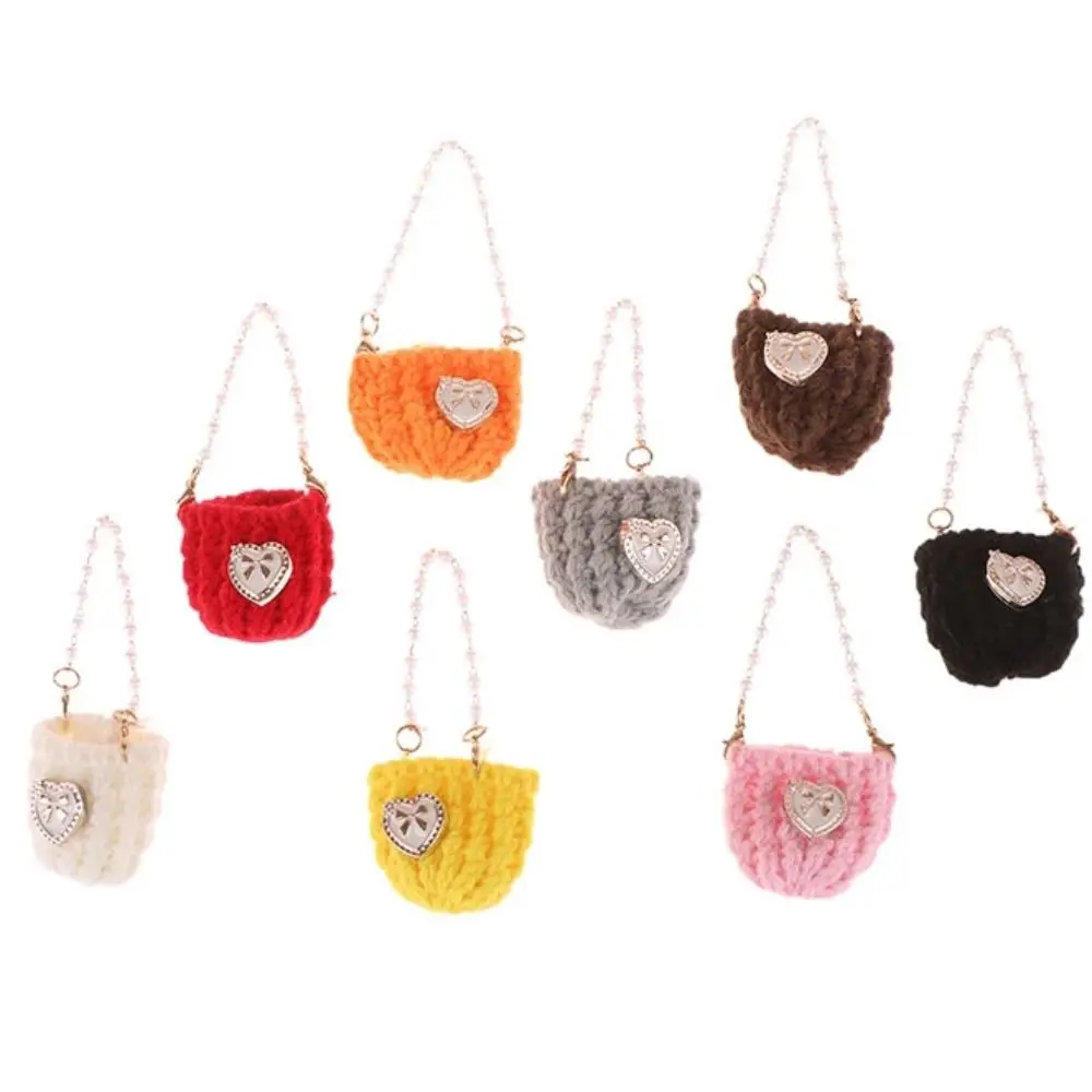 Miniature Pearl Chain Crossbody Bag Crochet Braid Woven Doll Knitted Shoulder Bag Handbag Sweet Mini Crossbody Doll Bag BJD Doll
