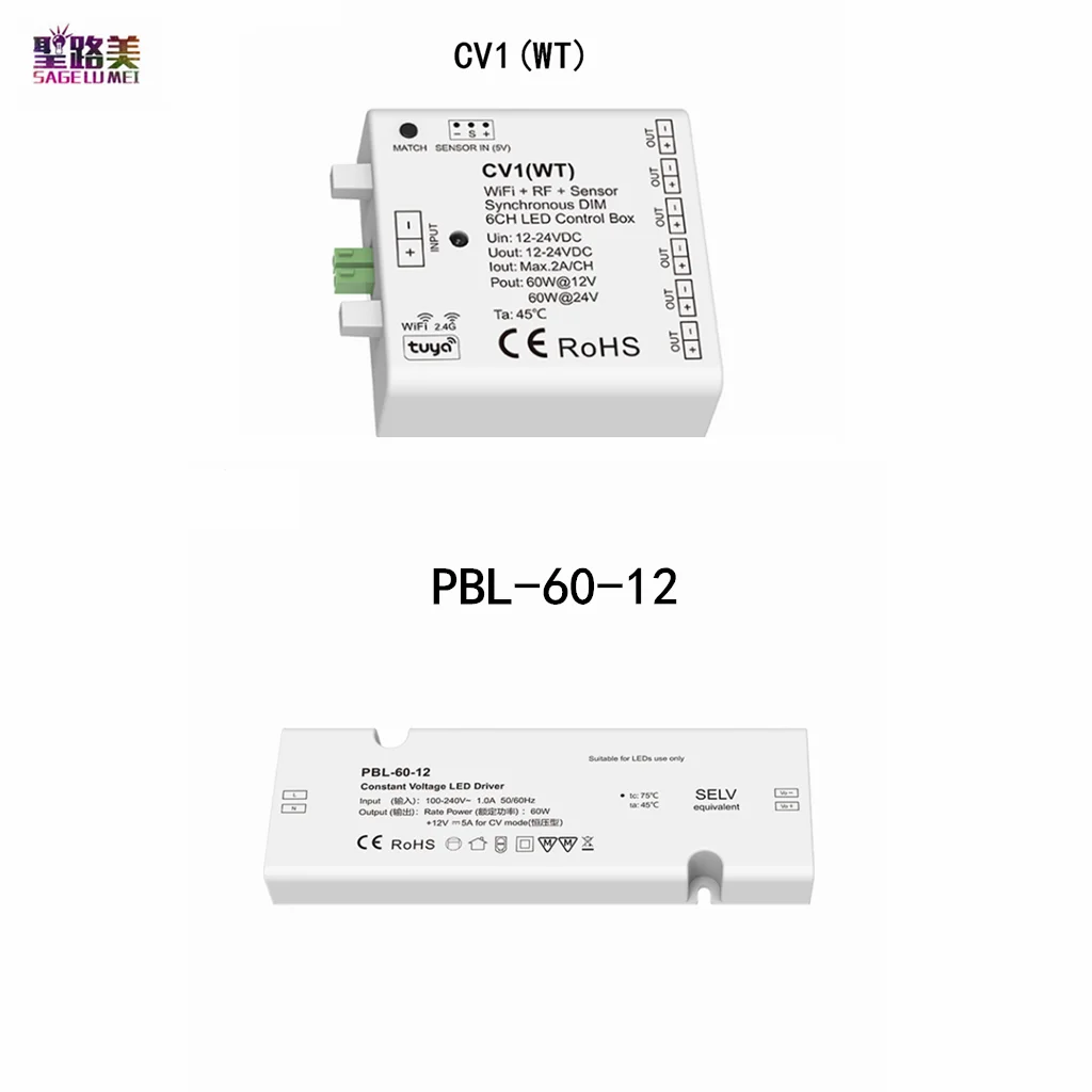 

12V-24VDC 6CH WiFi&RF&Sensor Synchronous Tuya APP DIM LED Controller Box For SMD5050 2835 3528 Single Color LED Strip Lights