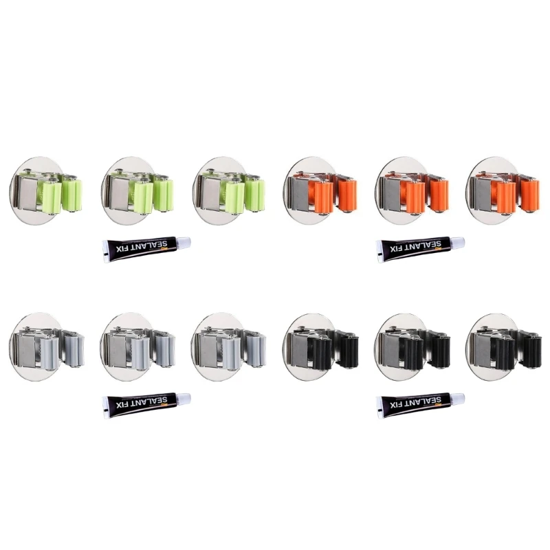 

3pcs Self-Adhesive Mop Brooms Holder Wall Mounted Mop Hook Grippers Cleaning Tools Organizers Storage Rack Punch-free