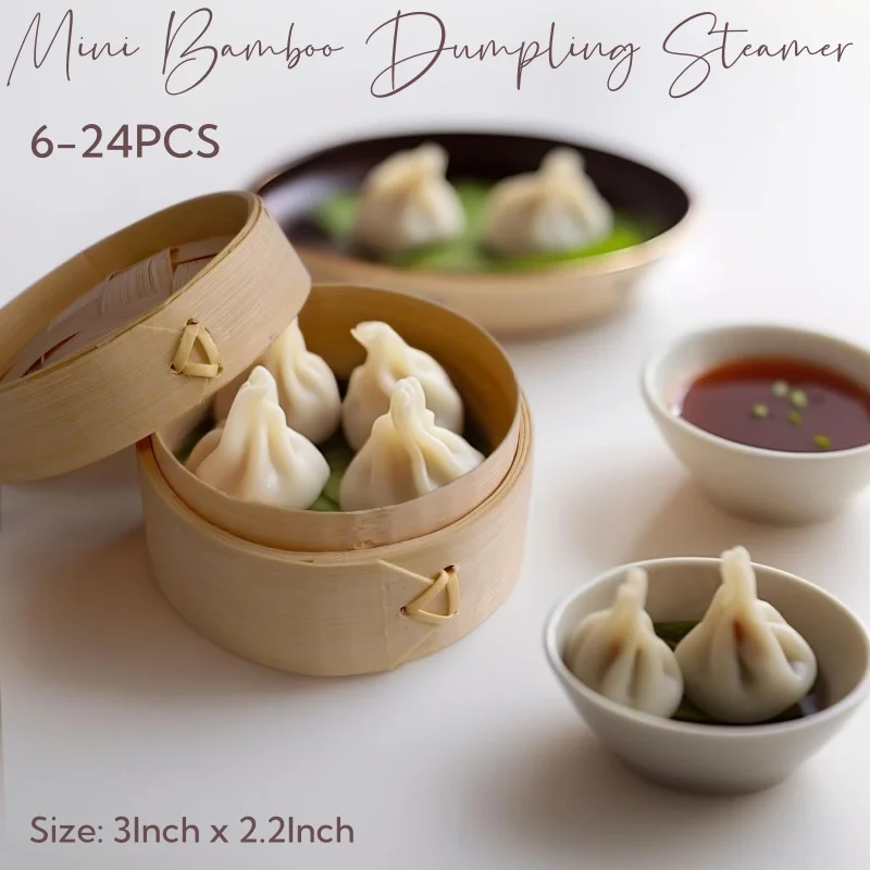 6-24PCS 3 Inch Mini Bamboo Dumpling Steamer With Lid Bamboo Dim Sum Steamers for Catering Wedding Favors Little Dumpling Party 6-24PCS 3 Inch Mini Bamboo Dumpling Steamer With Lid Bamboo Dim Sum Steamers for Catering Wedding Favors Little Dumpling Party