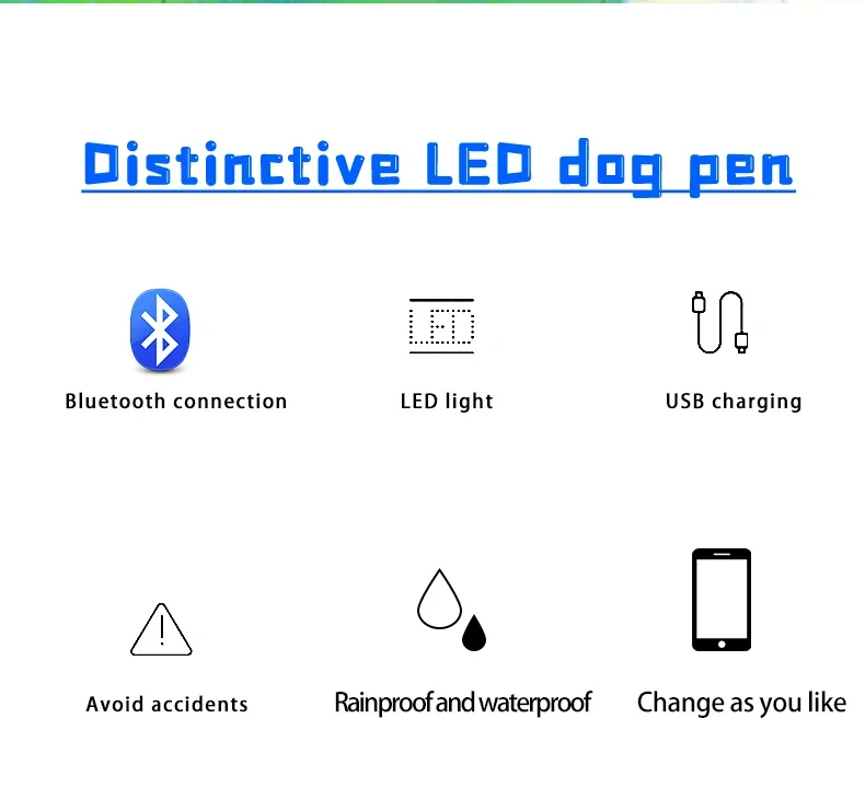 קולרים לכלבים עם תאורת LED מרובה צבעים, ניתן לתכנות, גלילה מרובה שפות, טקסט מותאם אישית, אנימציות, טעינה חוזרת, שרשרת מאירה לחיות מחמד