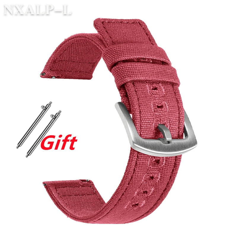 Quick Release Army Green Nylon Canvas Watch Strap with Brushed Buckle