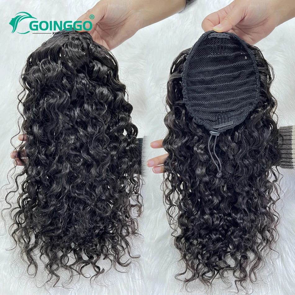 Wet And Wavy Drawstring Ponytail Ocean Wave Long Curly Hair Ponytail Human Hair Thick 140 160g 100% Remy Human Hair Pony Tail